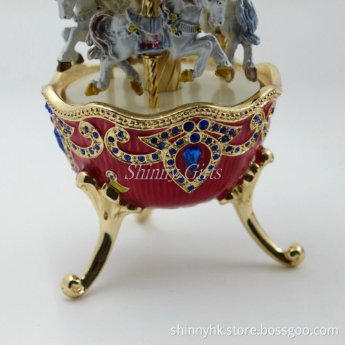 Egg Shape Metal Materials Carousel Music Box for Wedding Gifts